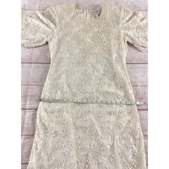Vintage Gloria Vanderbilt Women's Ivory Lace Beaded Wedding Dress - 1XL - Picture 5 of 13